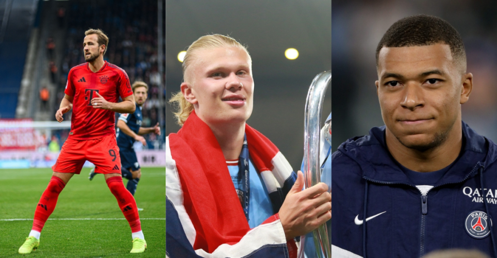 Harry kane, Erling Haaland, Kylian Mbappe