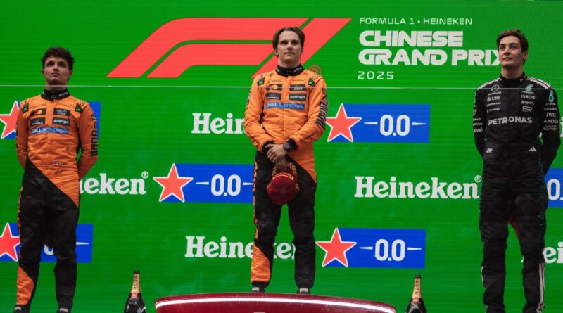 F1 podium, Oscar Piastri, Lando Norris, Geroge Russel