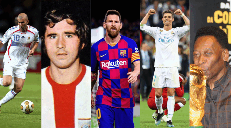 Zinedine Zidane, Gerd Muller, Lionel Messi, Cristiano Ronaldo, Pele