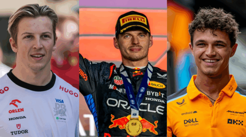 Liam Lawson, Max Verstappen, Lando Norris,