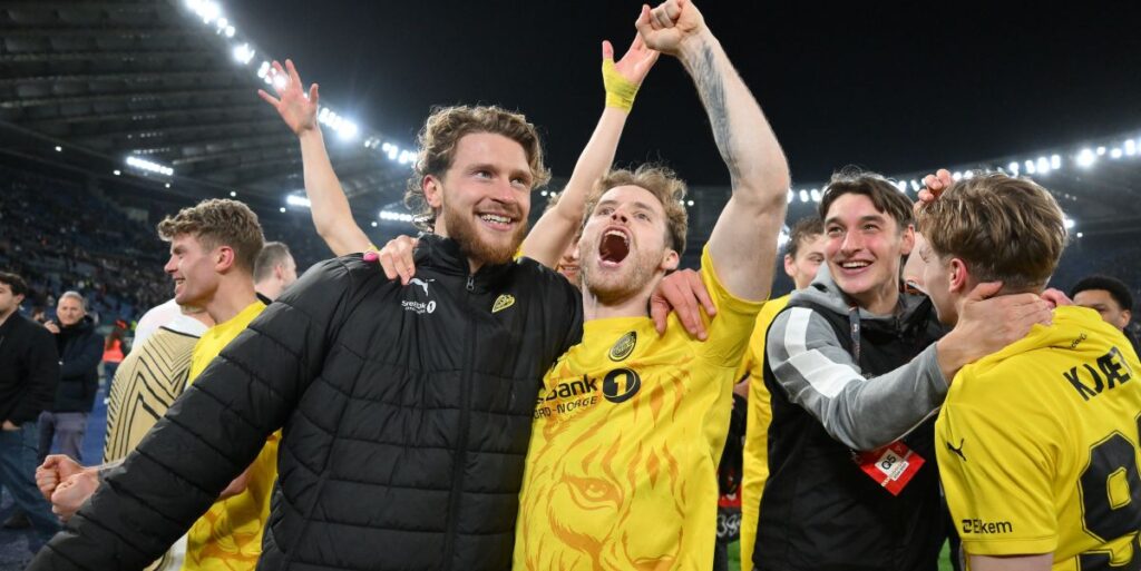 Kasper Hogh of Bodo Glimt, Ole Didrik Blomberg of Bodo Glimt