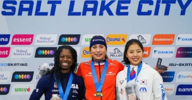 SALT LAKE CITY, USA - 16. NOVEMBER 2025: Erin Jackson fra USA, Femke Kok fra Holland, Na-Hyun Lee fra Republikken Korea under World Cup Speed Skating